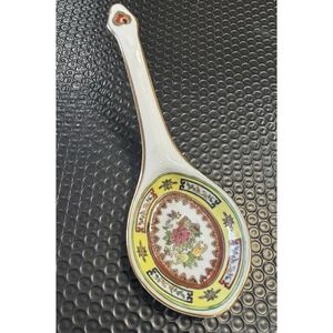 Chinese Porcelain Spoon Rest Famille Rose Style Floral‎ Design Gold Trim 10"